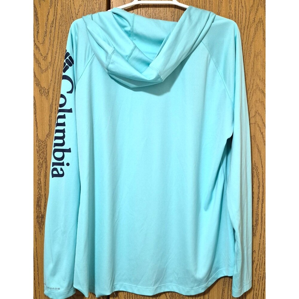 Columbia Women's Aqua Blue Long Sleeve Athletic Top With Hood Size XL - Picture 2 of 4